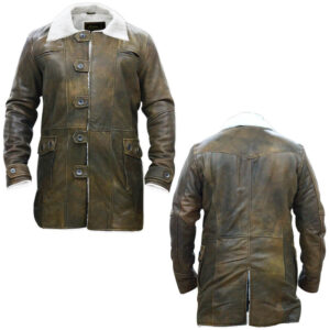 Men's Jungle Brown Leather White Fur Coat