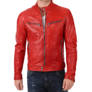 Men's Red Faux Leather Jacket