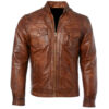 Men's Tan Brown Biker Real Leather Jacket