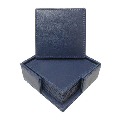 Square Tea Leather Coasters Pack Of 6 With Holder For Bar, Home, Office, Non-slip, Heat Resistant Coasters, Bar Coasters, Drink Coasters