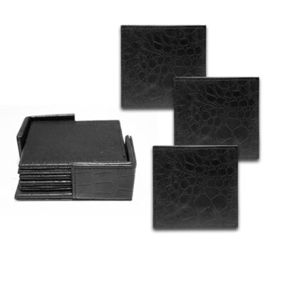 Square Tea Leather Coasters Pack Of 6 With Holder For Bar, Home, Office, Non-slip, Heat Resistant Coasters, Bar Coasters, Drink Coasters
