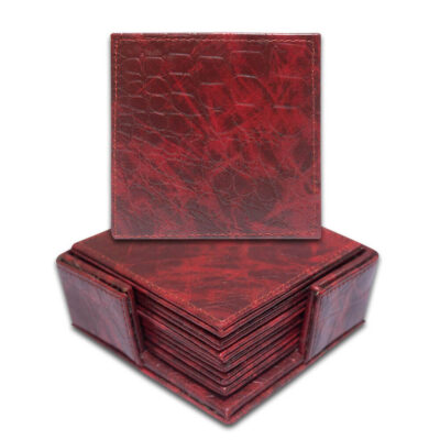 Square Tea Leather Coasters Pack Of 6 With Holder For Bar, Home, Office, Non-slip, Heat Resistant Coasters, Bar Coasters, Drink Coasters