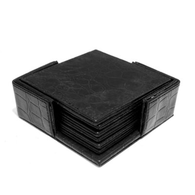 Square Tea Leather Coasters Pack Of 6 With Holder For Bar, Home, Office, Non-slip, Heat Resistant Coasters, Bar Coasters, Drink Coasters