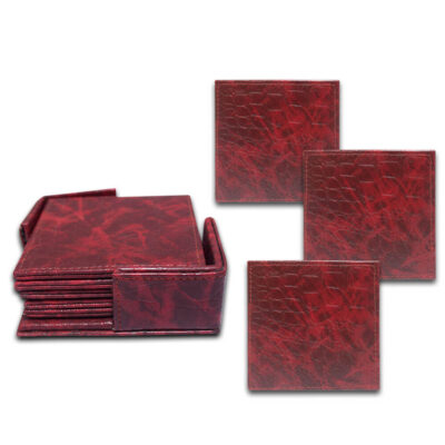 Square Tea Leather Coasters Pack Of 6 With Holder For Bar, Home, Office, Non-slip, Heat Resistant Coasters, Bar Coasters, Drink Coasters