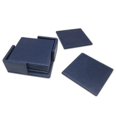 Square Tea Leather Coasters Pack Of 6 With Holder For Bar, Home, Office, Non-slip, Heat Resistant Coasters, Bar Coasters, Drink Coasters
