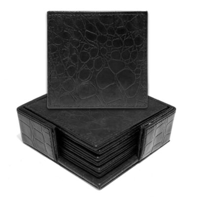 Square Tea Leather Coasters Pack Of 6 With Holder For Bar, Home, Office, Non-slip, Heat Resistant Coasters, Bar Coasters, Drink Coasters