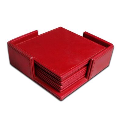 Square Tea Leather Coasters Pack Of 6 With Holder For Bar, Home, Office, Non-slip, Heat Resistant Coasters, Bar Coasters, Drink Coasters