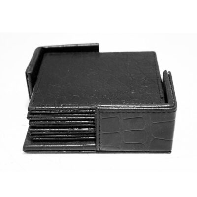 Square Tea Leather Coasters Pack Of 6 With Holder For Bar, Home, Office, Non-slip, Heat Resistant Coasters, Bar Coasters, Drink Coasters