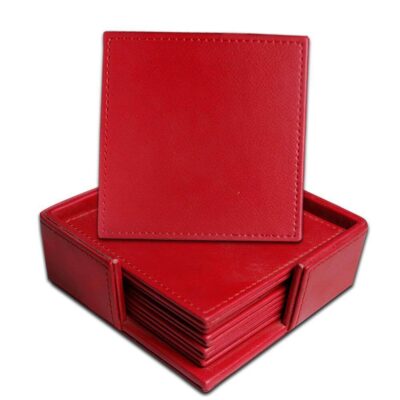 Square Tea Leather Coasters Pack Of 6 With Holder For Bar, Home, Office, Non-slip, Heat Resistant Coasters, Bar Coasters, Drink Coasters