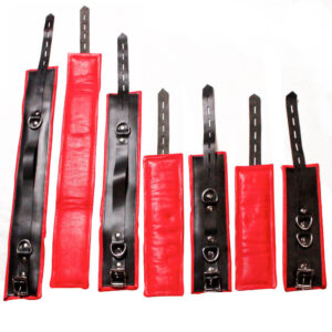 7 Piece Restraints Leather Bondage BDSM Black With Red For Adults Fetish Play