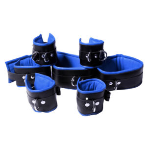 7 Piece Restraints Leather Bondage BDSM For Adults Fetish Play Black With Blue