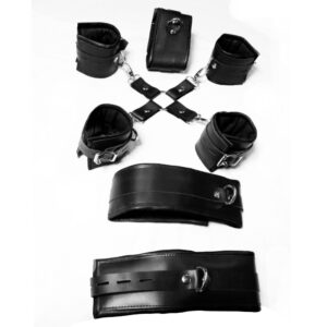 7 Pieces Restraints Leather Bondage BDSM Black For Adults Fetish Play