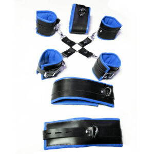 7 Pieces Restraints Leather Bondage BDSM Black With Blue For Adults Fetish Play