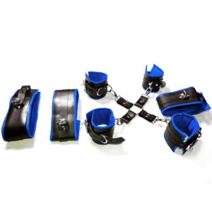 7 Pieces Restraints Leather Bondage BDSM For Adults Fetish Play Black With Blue