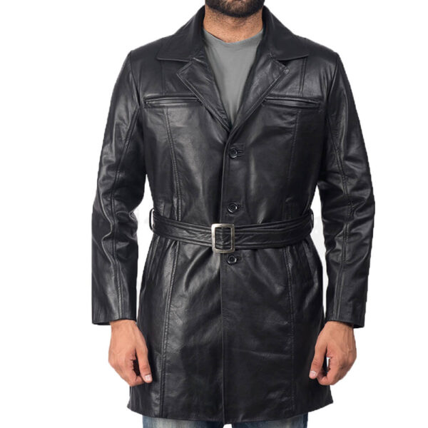 100% Real Leather Trench Coat for Men