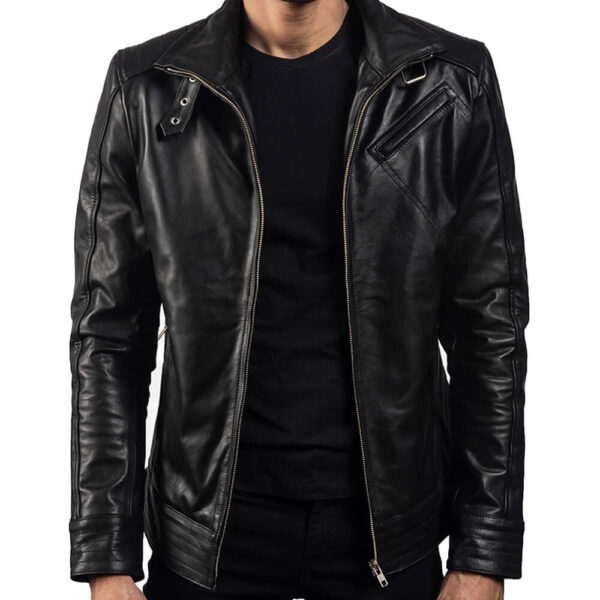 Mens Black Leather Biker Style Jacket