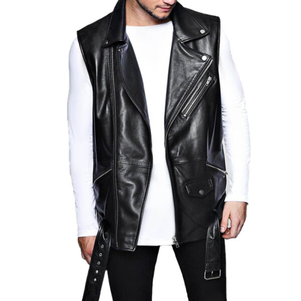 Mens Black Motorcycle Leather Vest