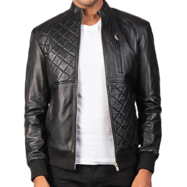 Mens Genuine Black Leather Bomber Jacket