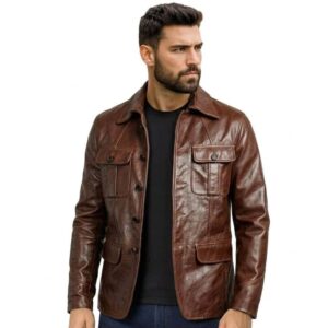 Men's Genuine Leather Blazer Vintage Jacket