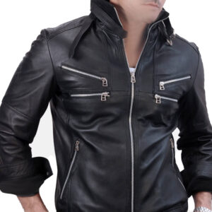 Mens Slimfit Black Bomber Leather Jacket