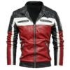 Mens White Red Strip Black Biker Jacket