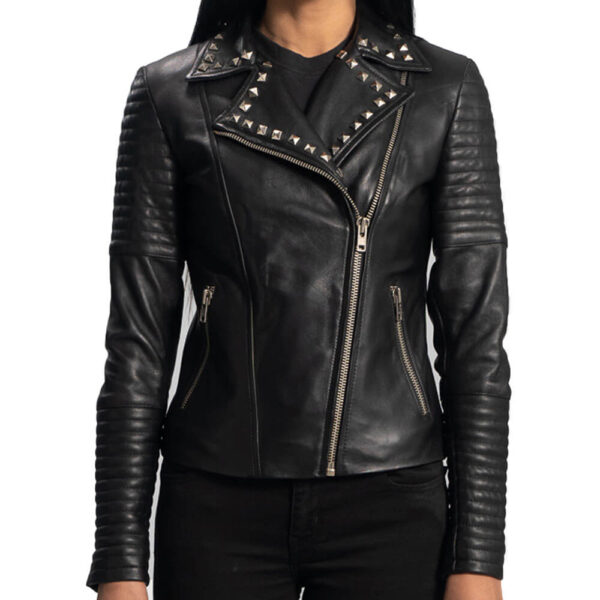 Womens Studded Black Leather Jacket