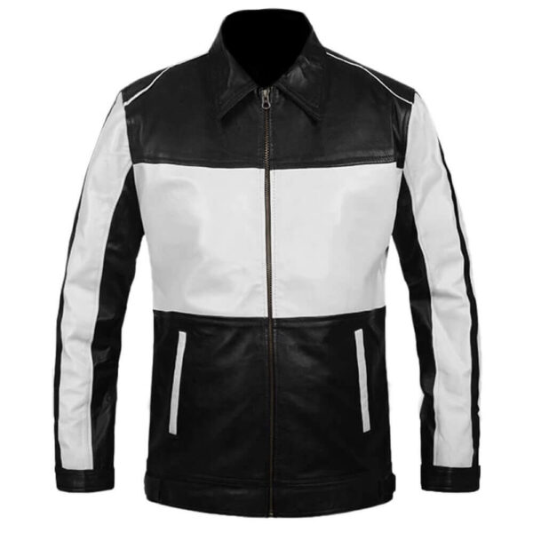 Men Halloween Black White Leather Jacket