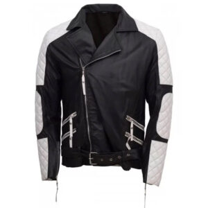 Mens Vintage Black White Leather Jacket