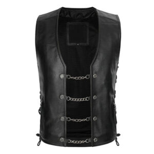 Mens Halloween Collarless Leather Vest