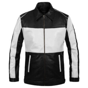 Men Halloween Black White Leather Jacket