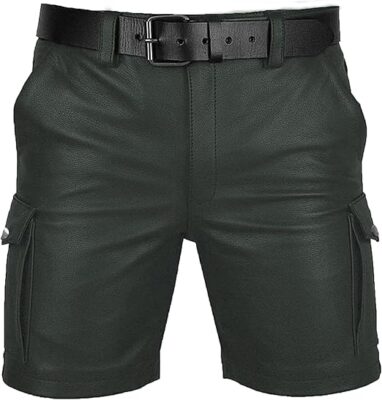 Mens Real Green Leather Shorts