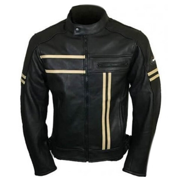 Mens Vintage Retro Leather Biker Jacket