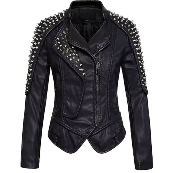 Womens Studded Punk Style Leather Jacket