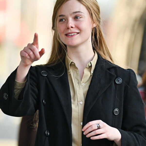 A Complete Unknown Elle Fanning Black Sylvie Russo Wool Coat