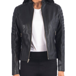 Ladies Quilted Black Leather Jacket