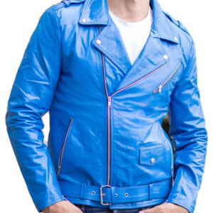 Mens Royal Blue Biker Leather Jacket