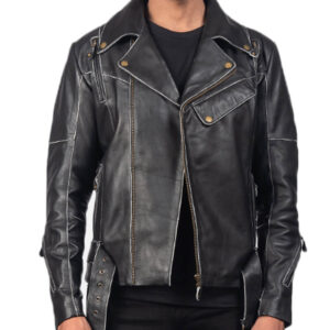 Real Black Leather Biker Jacket For Men