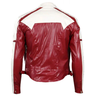 Men’s White Red Leather Jacket – Clean Design