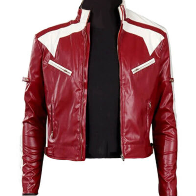 Men’s White Red Leather Jacket – Clean Design
