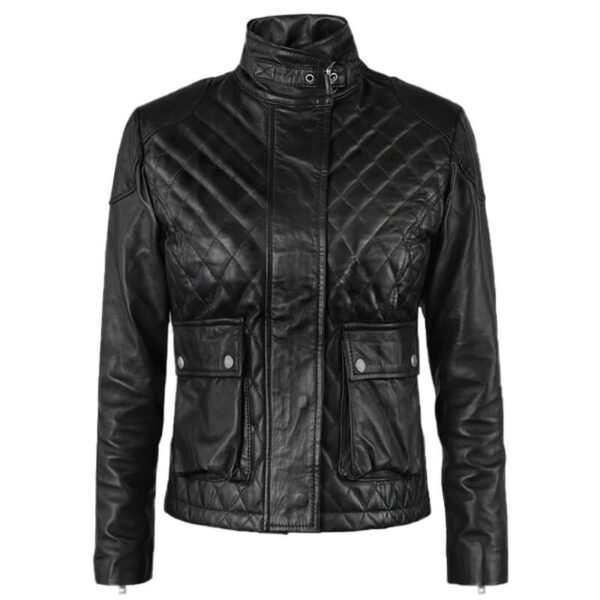 Emily Blunt Black Leather Quilted Jacket