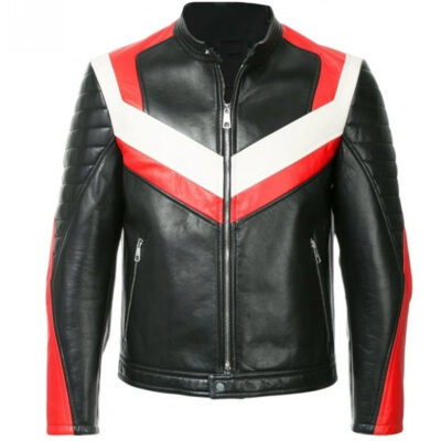 Mens Colour Block Biker Leather Jacket