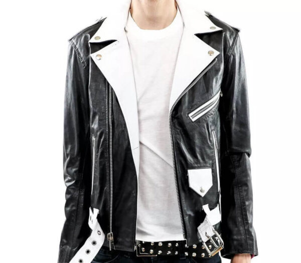 Mens Smart Black White Motorbike Jacket