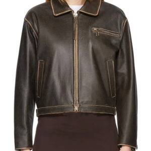 Women Classic Biker Brown Leather Jacket