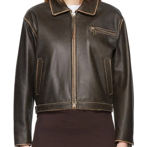 Women Classic Biker Brown Leather Jacket