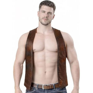 Alternative view of Mens Bartender Leather Open Front Leather Vest