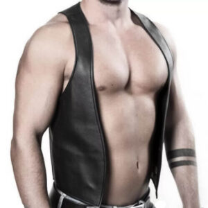 Mens Bartender Leather Open Front Vest