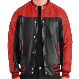 Mens Black Red Varsity Leather Jacket