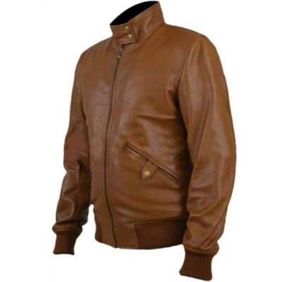 Men’s Brown Leather Bomber Jacket – Classic Style