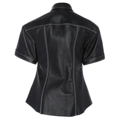 Womens Half Sleeves Leather Shirt