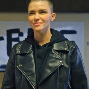 1up Ruby Rose Black Biker Leather Jacket